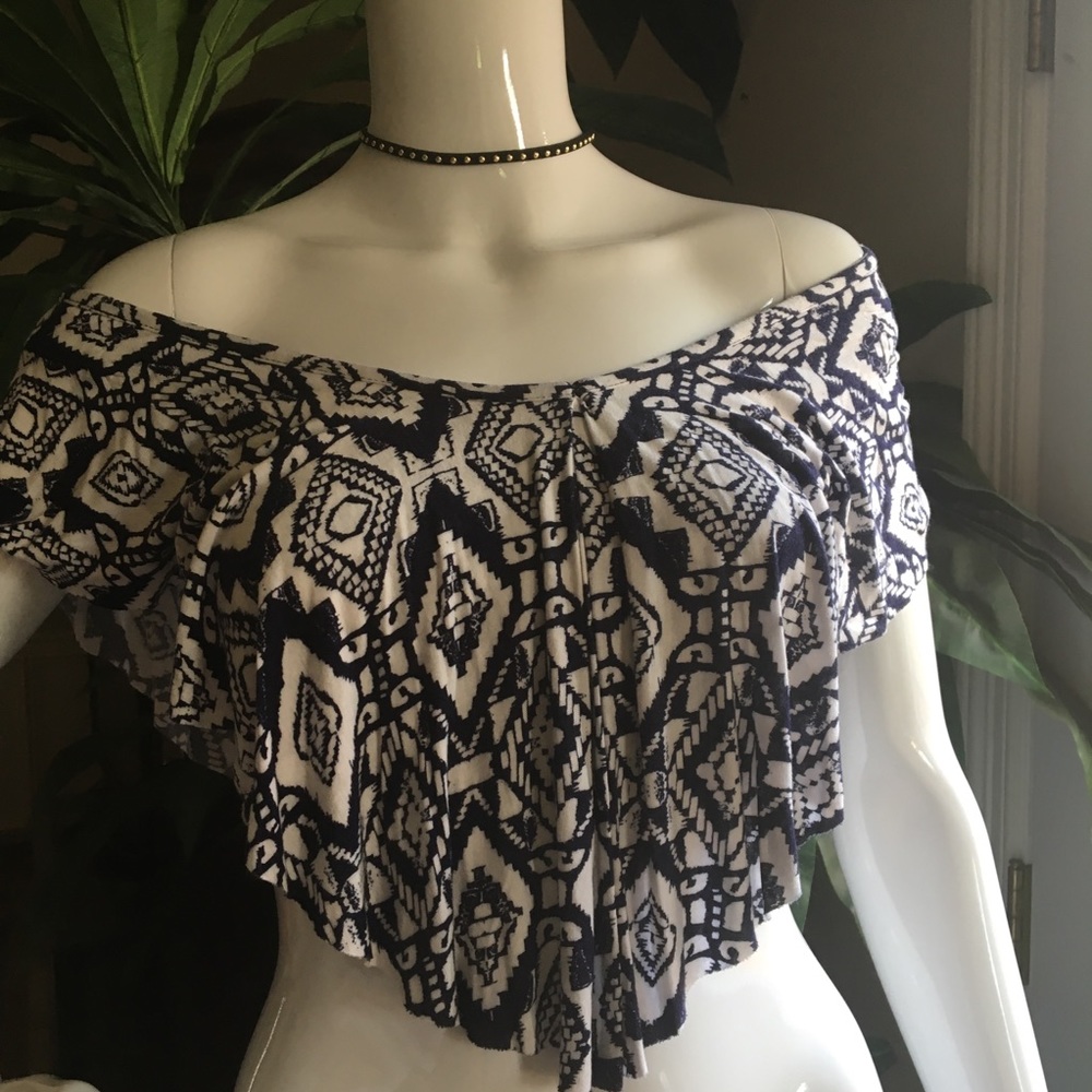 Navy & White Crop Top